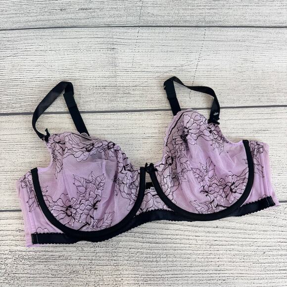 Cacique Plus Size Purple & Black Lace Unlined Balconette Bra Size 46DD - Picture 1 of 10